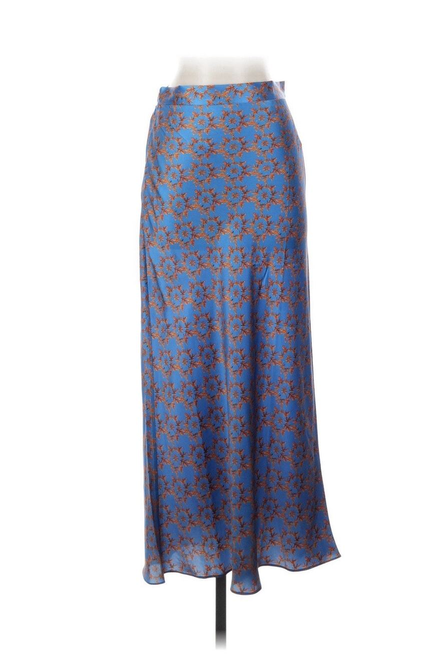 Jessica Russell Flint Blue Print Silk Midi Slip Skirt XS